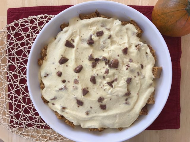 Pumpkin Spice Trifle -- Layers of spice cake from scratch, homemade maple pudding, and whipped cream with toffee make this a crowd favorite | thatwhichnourishes.com
