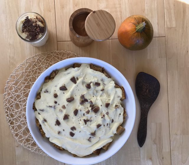 Pumpkin Spice Trifle -- Layers of spice cake from scratch, homemade maple pudding, and whipped cream with toffee make this a crowd favorite | thatwhichnourishes.com
