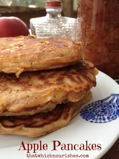 Apple Pancakes -- Warm, hearty and barely sweet, these pancakes put a whole new spin on pancake breakfast. Or dinner for that matter. Serve with applesauce or maple syrup and a star is born. | thatwhichnourishes.com