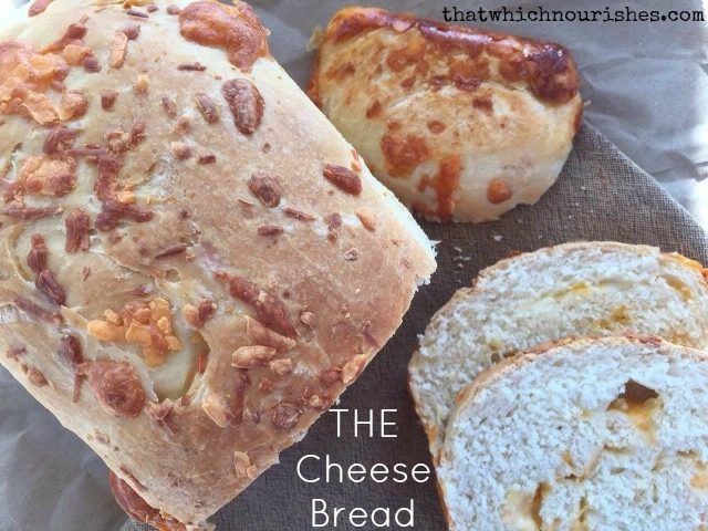 Cheese Bread -- Soft white bread studded with three goozing cheeses. This will make the most amazing bread you've ever eaten fresh, toasted, or used for sandwiches.| thatwhichnourishes.com