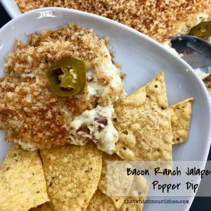 Bacon Ranch Jalapeno Popper Dip -- All the flavors you love in jalapeño poppers deliciously combined into a warm, crunchy, spicy, creamy dip | thatwhichnourishes.com