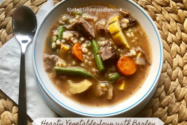 Hearty Vegetable Soup with Barley -- Savory, flavorful soup packed with veggies, made hearty by barley, and featuring ground beef or leftover beef or pork roast. | thatwhichnourishes.com
