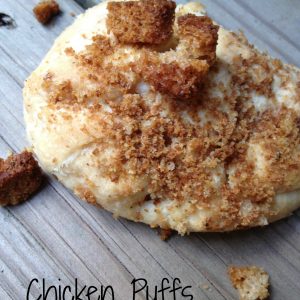 Chicken Puffs -- Savory, garlicky cream cheese marries tender chicken and fills a puff of pastry topped with crunchy croutons. This is a super easy weeknight meal or crowd pleaser as well. | thatwhichnourishes.com