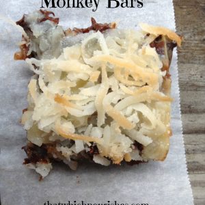 Monkey Bars -- Bananas, chocolate, coconut, and yum! These little bars pack a punch of all the good things you crave. Reminiscent of seven layer bars, these guys have a leg-up because of banana! | thatwhichnourishes.com
