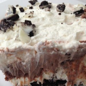 Chocolate Layer Dessert -- With a chocolate sandwich cookie crust and layers of homemade whipped cream and chocolate pudding, this dessert is a crowd-pleaser every single time. | thatwhichnourishes.com