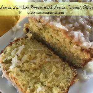 Lemon Zucchini Bread with Lemon Coconut Glaze -- Impossibly soft lemon bread blanketed with a tart, lemony-coconut glaze. Here's an easy and delicious way to use up that garden zucchini! | thatwhichnourishes.com