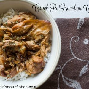 Crock Pot Bourbon Chicken -- The crock pot meal you dream of. Chicken thighs bathe in flavors that will make your mouth sing and your dinner easy as can be. Make the whole family happy with this meal! | thatwhichnourishes.com
