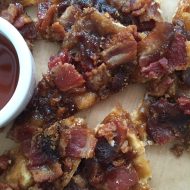 Maple Bacon Bites --tender base of crescent rolls, layered with salty, chewy bacon, sprinkled with dark brown sugar, and drizzled with pure maple syrup. | thatwhichnourishes.com