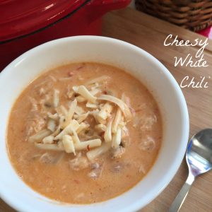 Cheesy White Chili -- Cheesy, rich, slightly spicy white chili. Loaded with white beans, chili, and pepper jack cheese, this is how you do winter comfort food! | thatwhichnourishes.com