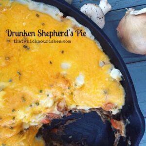 Drunken Shepherd's Pie -- Shepherd's pie ramped up several notches with added layers of flavors and spices. Comfort food at its finest with layers of roast beef braised in beer, tender vegetables, and cheesy mashed potatoes. | thatwhichnourishes.com