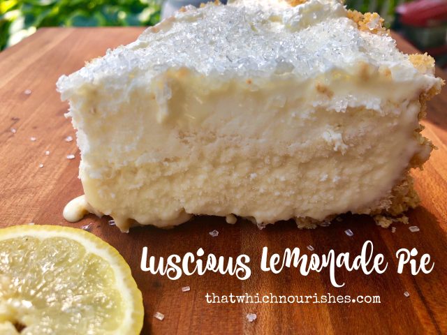 Luscious Lemonade Pie -- A tart, creamy lemonade flavored filling is piled high inside a buttery graham cracker crust and kept in the freezer for that day when you just need perfect pie. | thatwhichnourishes.com