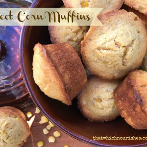 Sweet Corn Muffins -- Moist, melt-in-your-mouth corn muffins sweetened just a bit with honey. These are the ideal accompaniment to a bowl of chili or any Mexican meal. |thatwhichnourishes.com