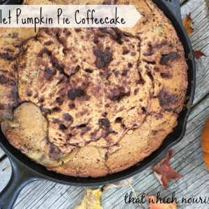 Skillet Pumpkin Pie Coffeecake combines cake, pie, and cinnamon streusel goodness all in one beautiful fall dessert made in a cast iron skillet. | thatwhichnourishes.com