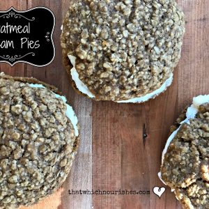 Oatmeal Cream Pies -- Pillowy soft buttery frosting is sandwiched between two soft oatmeal cookies spiced to perfection. | thatwhichnourishes.com