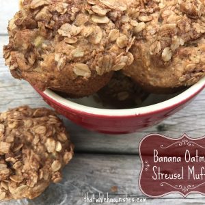 Banana Oatmeal Streusel Muffins -- soft and flavorful banana muffins packed with oatmeal and spice and blanketed by a sweet, crumbly streusel topping made with oats, butter, and brown sugar. | thatwhichnourishes.com
