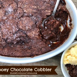 Gooey Chocolate Cobbler -- Because what is better than Gooey Chocolate Cobbler easily made with pantry ingredients into a showstopping, dessert with a molten center and crispy edges? | thatwhichnourishes.com