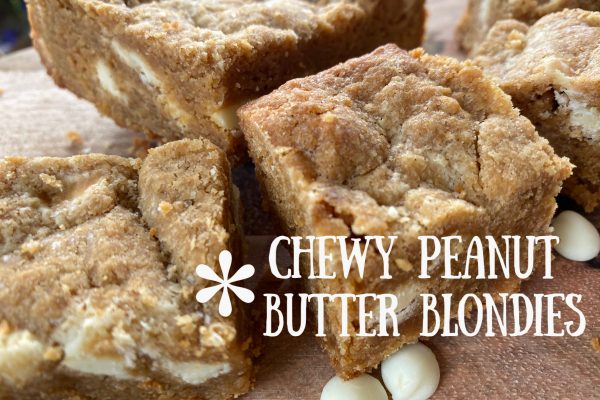 Chewy Peanut Butter Blondies -- Chewy, peanutty, dense in the middle with the perfect corner bites, these babies are studded with white chocolate, simple to make and most delicious to eat! | thatwhichnourishes.com