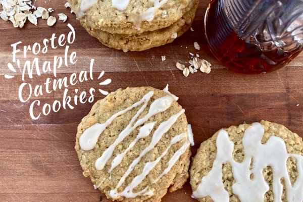 Frosted Maple Oatmeal Cookies -- Chewy, buttery, maple-y, pretty much perfect cookies, filled with oats and drizzled with a maple glaze. | thatwhichnourishes.com