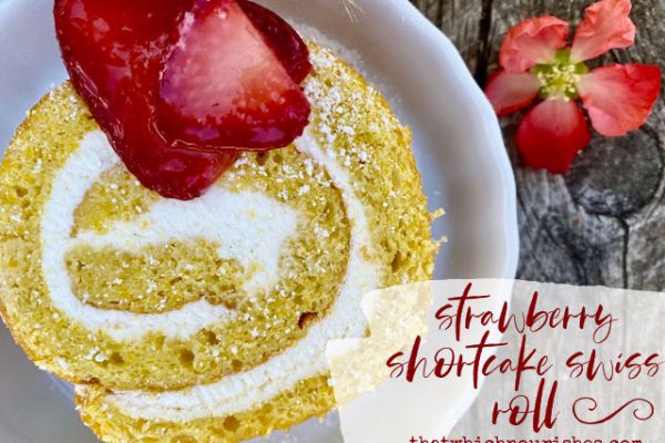 Strawberry Shortcake Swiss Roll -- Soft and lemony sponge cake swirled with soft and sweetened whipped cream and decorated with sugary strawberries, this Strawberry Shortcake Swiss Roll puts a whole new spin on a favorite summer dessert! | thatwhichnourishes.com