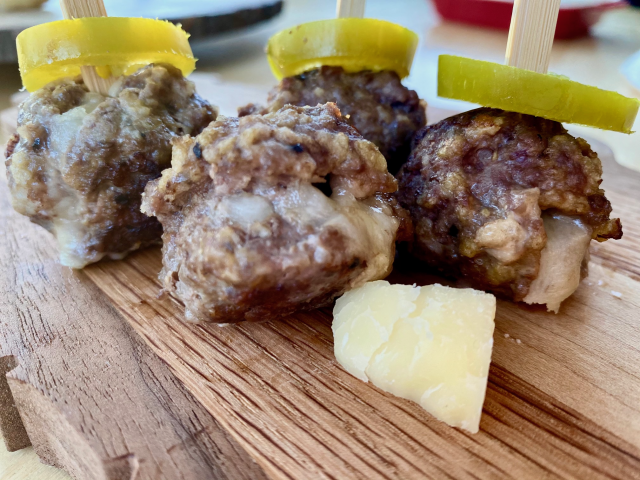 Cheeseburger Meatballs l--Juicy, flavorful, cheese-stuffed balls of yum decorated and customized to your taste to create the perfect platter of savory goodness mimicking your favorite cheeseburger flavors! | thatwhichnourishes.com