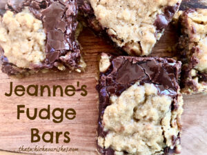 Jeanne's Fudge Bars -- Soft and rich chocolate fudge is enveloped in a chewy oat crust. A from-scratch recipe that makes a large amount to share! | thatwhichnourishes.com