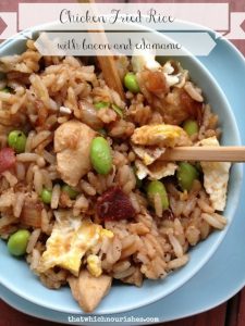 Chicken Fried Rice -- his recipe makes the fried rice you crave with all of its savory goodness plus the perfect additions of salty bacon and crunchy edamame! | thatwhichnourishes.com
