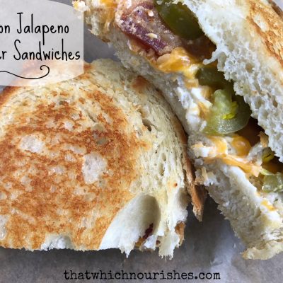 Bacon Jalapeno Popper Sandwiches -- Bacon, ranch flavors, cream cheese, Cheddar cheese, and jalapeños are grilled and gooey inside a warm, crispy, buttery sandwich. | thatwhichnourishes.com