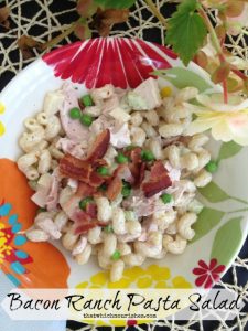 Bacon Ranch Pasta Salad -- Smoky bacon, chicken, chunks of cheese, and a creamy ranch dressing make this pasta salad a quick lunch, easy dinner, or perfect side dish. | thatwhichnourishes.com