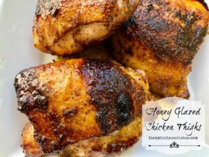 Honey Glazed Chicken Thighs -- Flavored with spices and broiled in under 30 minutes, these inexpensive chicken thighs are caramelized with a honey glaze for a simple and delicious meal! | thatwhichnourishes.com