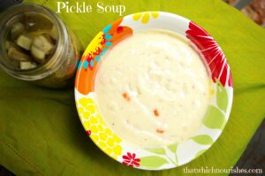 Pickle Soup -- A hearty, meatless soup starring the delightful dill pickle! A delicious, rich soup with a fun twist! | thatwhichnourishes.com