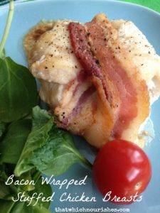 Bacon Wrapped Stuffed Chicken Breasts -- tender chicken stuffed with herbed cream cheese and wrapped in bacon. Easily our family's favorite meal. | thatwhichnourishes.com