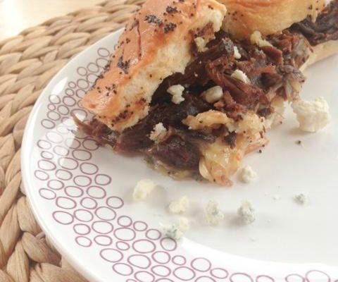 Loaded Roast Beef and Bleu Sliders -- A combination of roast beef, sautéed mushrooms and onions, bleu cheese and horseradish sauce that is easy to make and delicious every time. | thatwhichnourishes.com