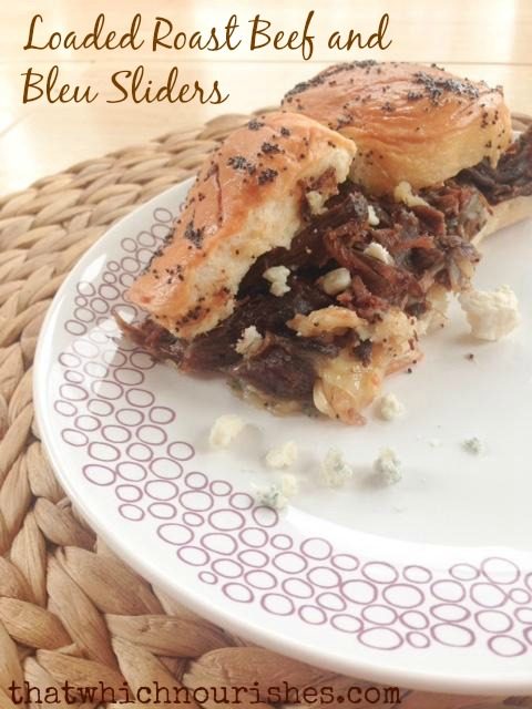 Loaded Roast Beef and Bleu Sliders -- A combination of roast beef, sautéed mushrooms and onions, bleu cheese and horseradish sauce that is easy to make and delicious every time. | thatwhichnourishes.com