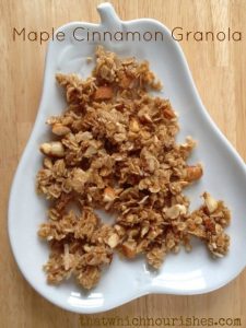 Maple Cinnamon Granola -- Somewhere between crunchy and chewy, this granola is packed with honey, almonds, oats, coconut oil, and cinnamon -- and a ton of nourishment. | thatwhichnourishes.com