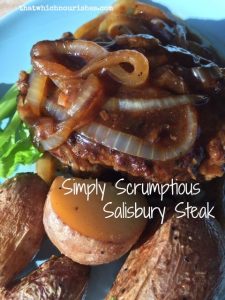 Simply Scrumptious Salisbury Steak -- The worlds needs this steak. Wholesome, nutritious, savory, real food your grandma would make you if she could. This is steak smothered in goodness. | thatwhichnourishes.com