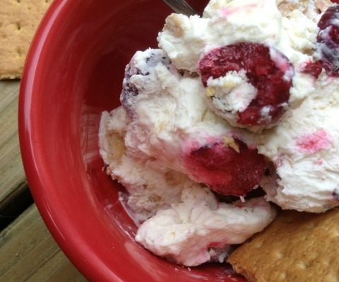 Cherry Cheesecake Ice Cream -- You don't need an ice cream maker to make this ice cream loaded with tart cherries and graham crackers for easy summer deliciousness! | thatwhichnourishes.com