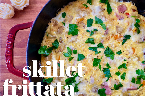 Skillet Frittata -- Perfectly packed with flavorful veggies, savory meat, and surrounded by fluffy eggs and sprinkled with cheese. Prepared in a cast iron skillet, and ready in less than 20 minutes! | thatwhichnourishes.com