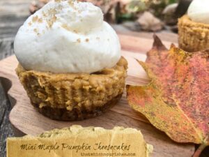 Mini Maple Pumpkin Cheesecakes -- Perfect little creamy maple pumpkin cheesecakes full of all the spices of fall layered over a ginger snap crust and topped with a maple whipped cream. | thatwhichnourishes.com