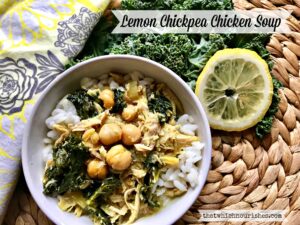 Lemon Chickpea Chicken Soup -- Filled with warming spices like turmeric, ginger, and cumin, and the additions of a lemony bone broth, this soup is one that satisfies your need for goodness and nourishment. | thatwhichnourishes.com