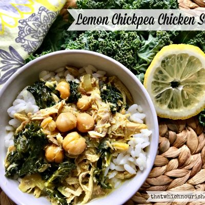 Lemon Chickpea Chicken Soup -- Filled with warming spices like turmeric, ginger, and cumin, and the additions of a lemony bone broth, this soup is one that satisfies your need for goodness and nourishment. | thatwhichnourishes.com