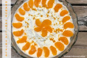 Orange Vanilla Trifle -- Layers of from-scratch goodness in the form of orange pound cake, vanilla pudding, and freshly whipped cream come together to make a creamy, citrusy show-stopping desert. | thatwhichnourishes.com