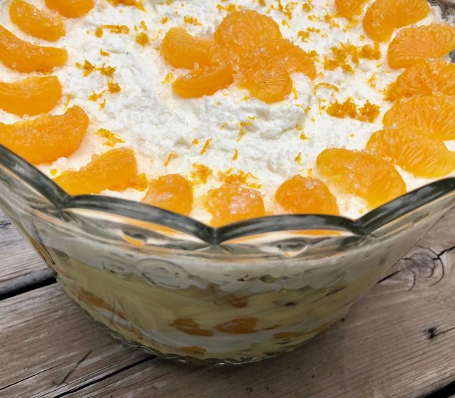 Orange Vanilla Trifle -- Layers of from-scratch goodness in the form of orange pound cake, vanilla pudding, and freshly whipped cream come together to make a creamy, citrusy show-stopping dessert. | thatwhichnourishes.com