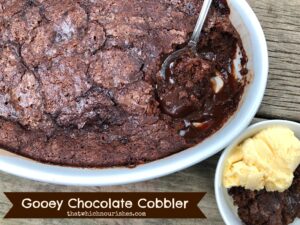 Gooey Chocolate Cobbler -- Easily made with pantry ingredients into a showstopping, dessert with a molten chocolate center and crispy edges | thatwhichnourishes