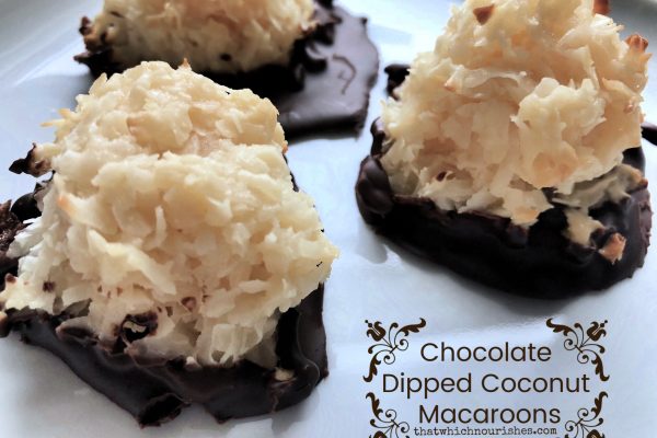 Chocolate Dipped Coconut Macaroons -- Chewy, gooey bites of coconut wading in a pool of chocolate -- these little bites of yum taste like your favorite coconut/chocolate candy bar and are made with just a few ingredients! | thatwhichnourishes.com