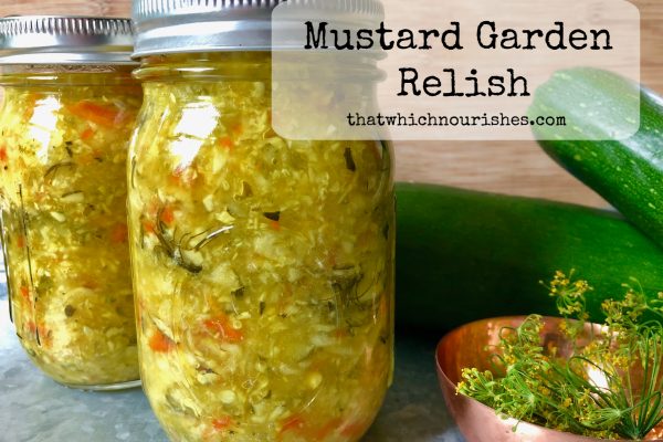 Mustard Garden Relish -- Cucumbers, zucchini, onion and pepper come together in a mild relish that has a mild mustard flavor and makes the BEST addition to your BBQ sandwiches, hot dogs, sandwiches, and even tuna salad! | thatwhichnourishes.com