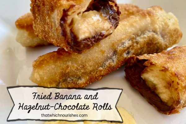 Fried Banana and Hazelnut-Chocolate Rolls - Warm, silky, gooooozy hazelnut-chocolate dripping down your chin as you bite into a crispy shell fried in coconut oil and packed full of warm banana. | thatwhichnourishes.com