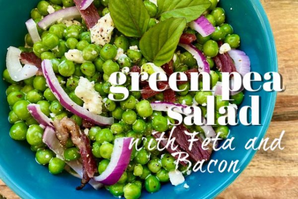 Green Pea Salad with Feta and Bacon -- a fresh new side dish brimming with summer bounty and the savory-salty flavors of bacon and creamy Feta cheese in a simple creamy sauce. | thatwhichnourishes.com