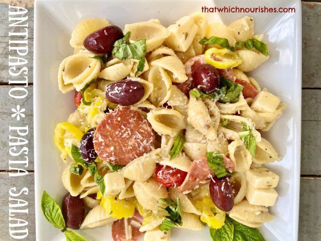 Antipasto Pasta Salad -- because it's all of the spicy flavors you love in an Italian salad wrapped into one Antipasto pasta! | thatwhichnourishes.com